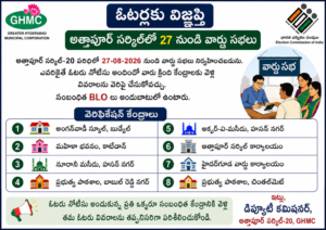 ఈ నెల 27న గ్రామ, వార్డు సభల్లో ఓటర్ల జాబితాను పరిశీలించాలి  పేరు, వివరాలను సరిచూసుకుని అవసరమైన సవరణలకు దరఖాస్తు చేసుకోవాలి  జిల్లా ఎన్నికల అధికారి, కలెక్టర్ సి. నారాయణ రెడ్డి